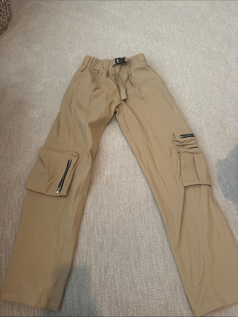 Womens Cargo Utility Pants in Khaki - Elastic Waist